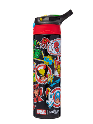 Smiggle - Marvel Isolierte Trinkflasche aus Edelstahl mit automatischem Strohhalm, 520 ml