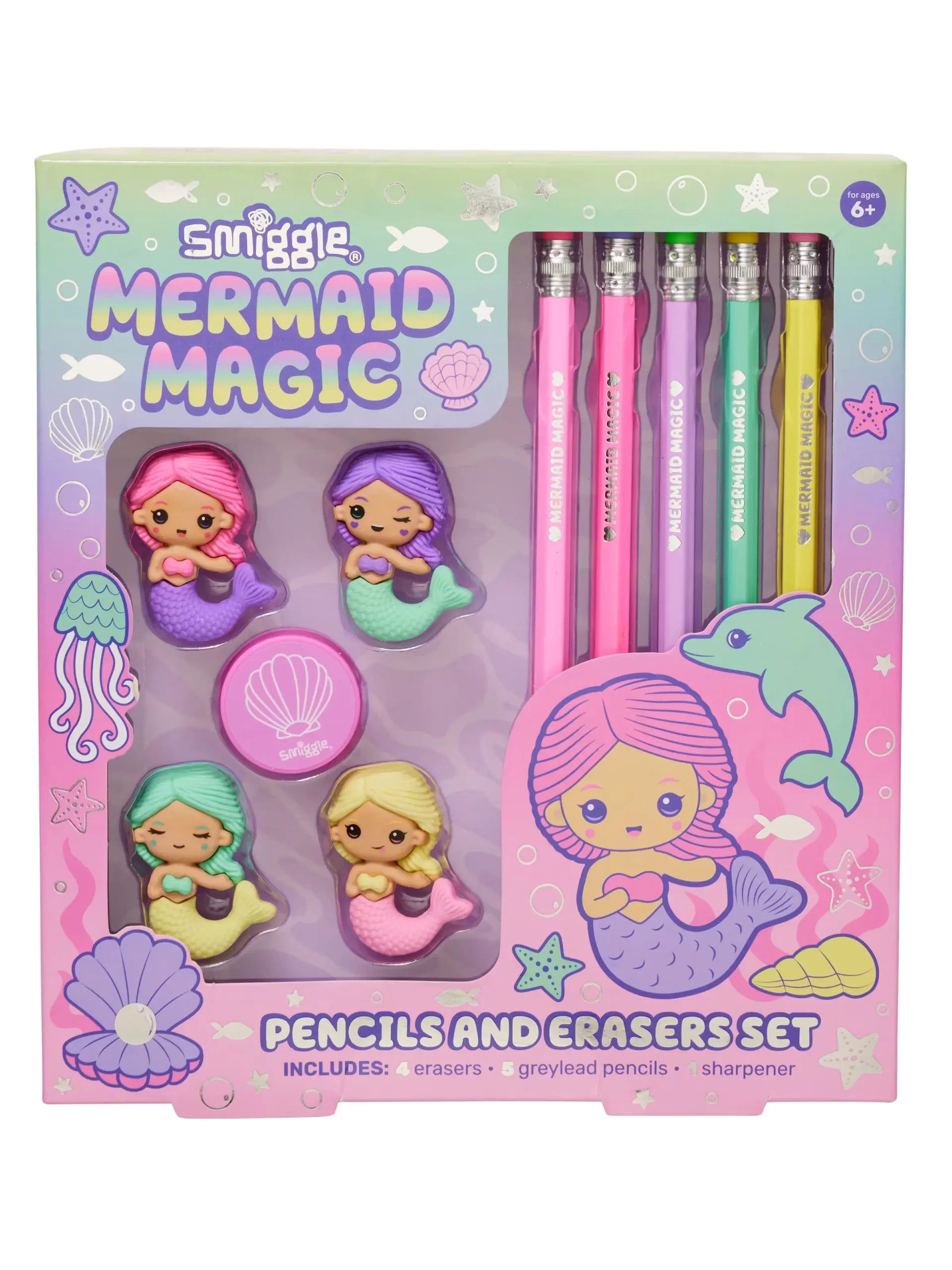 Smiggle – Meerjungfrauen-Radiergummi- und Bleistift-Set