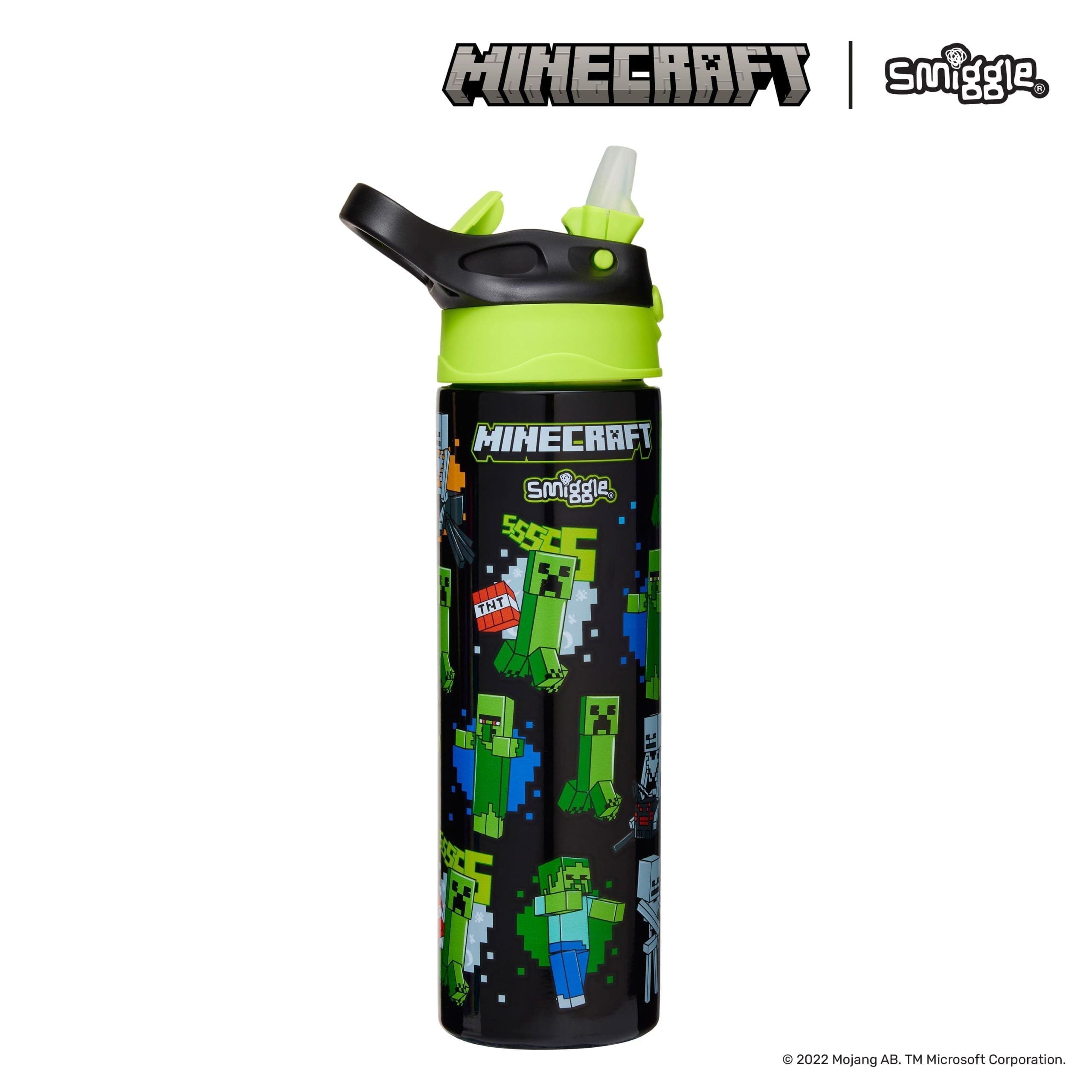 Smiggle – Minecraft 520 ml Stahlflasche mit automatischem Strohhalm