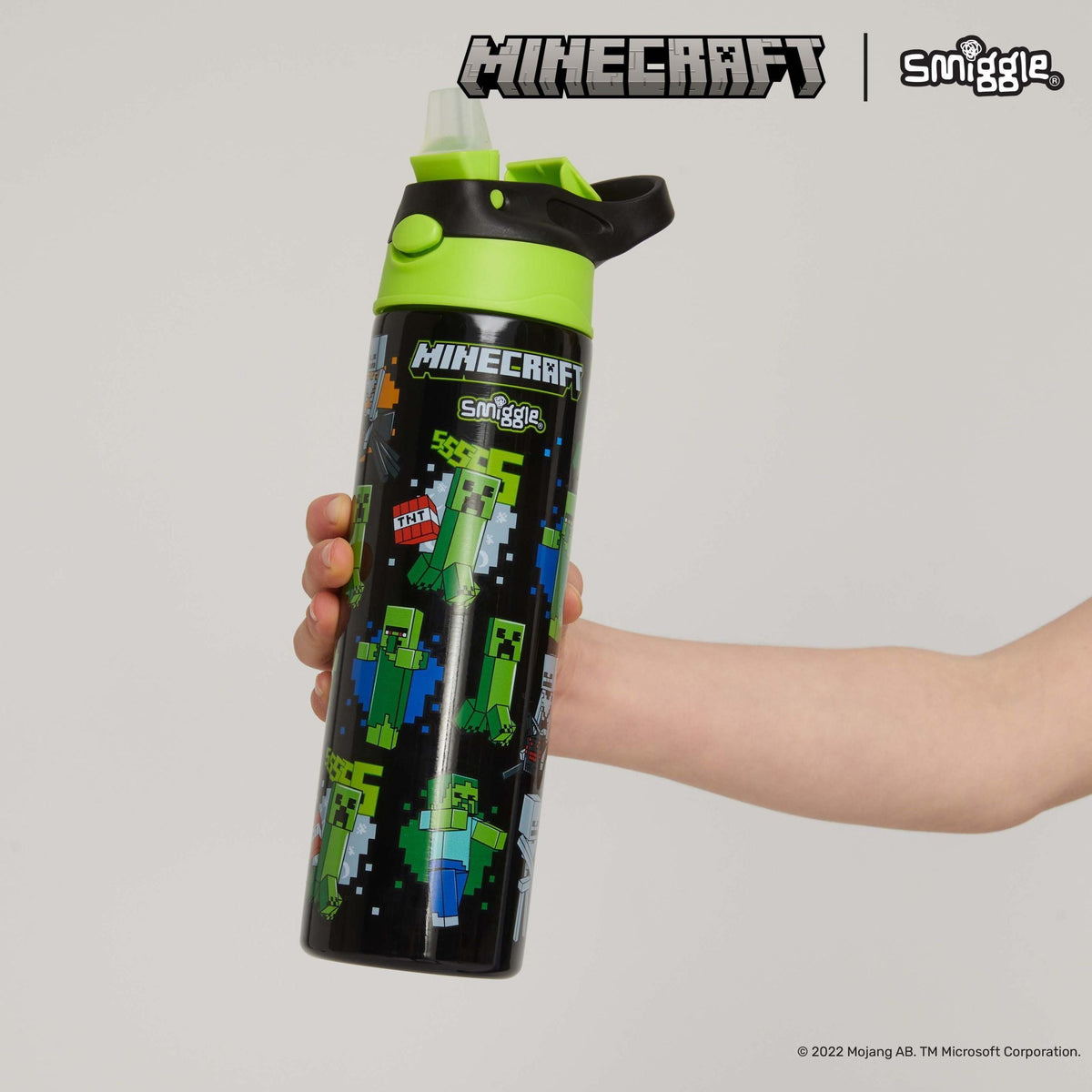 Smiggle – Minecraft 520 ml Stahlflasche mit automatischem Strohhalm