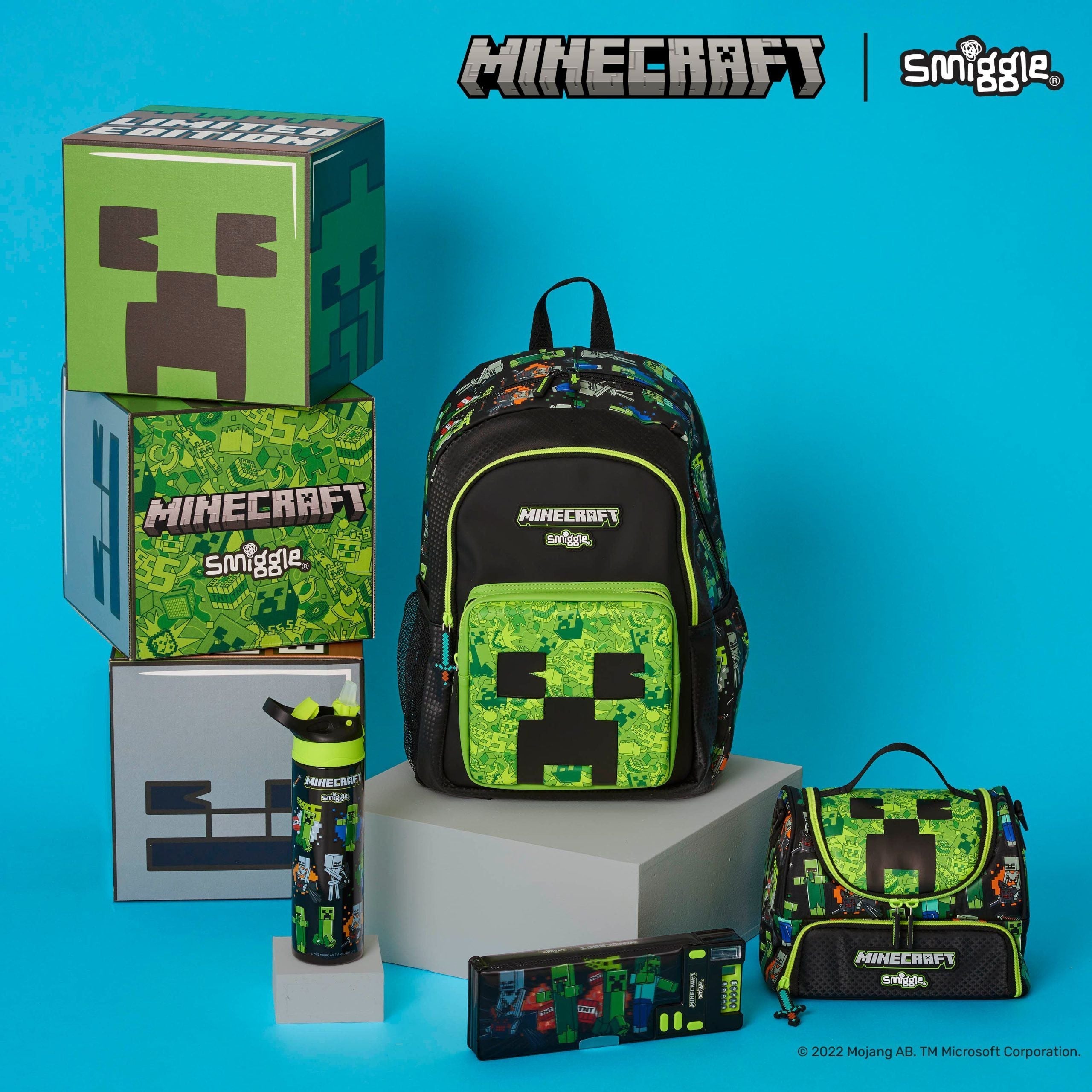Smiggle – Minecraft 520 ml Stahlflasche mit automatischem Strohhalm