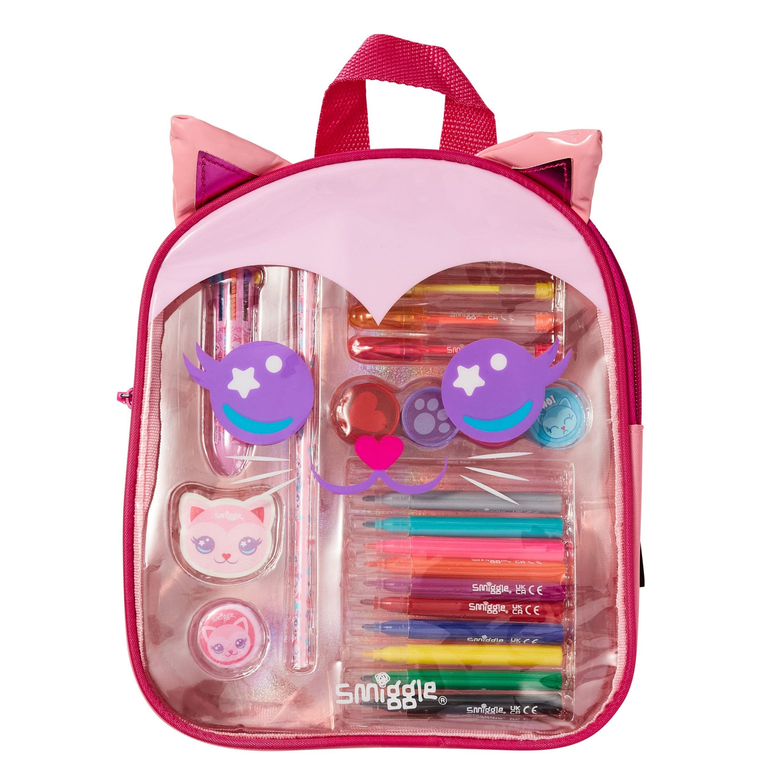 Smiggle - Süßes rotes Katzen-Buntstift-Rucksack-Set für die Kleinen