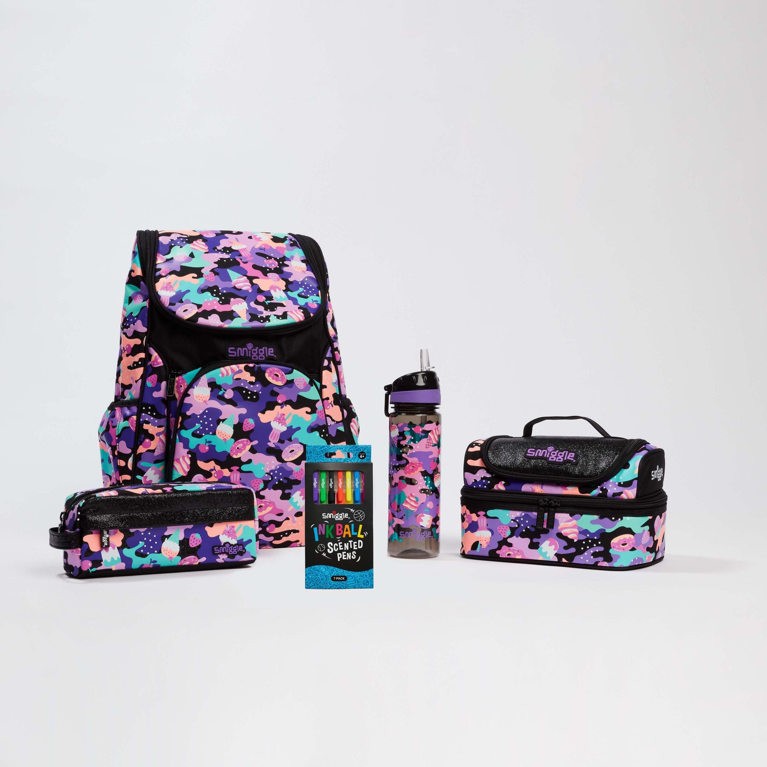 Smiggle – Schulranzen-Set – Hide Black Purple Schulrucksack