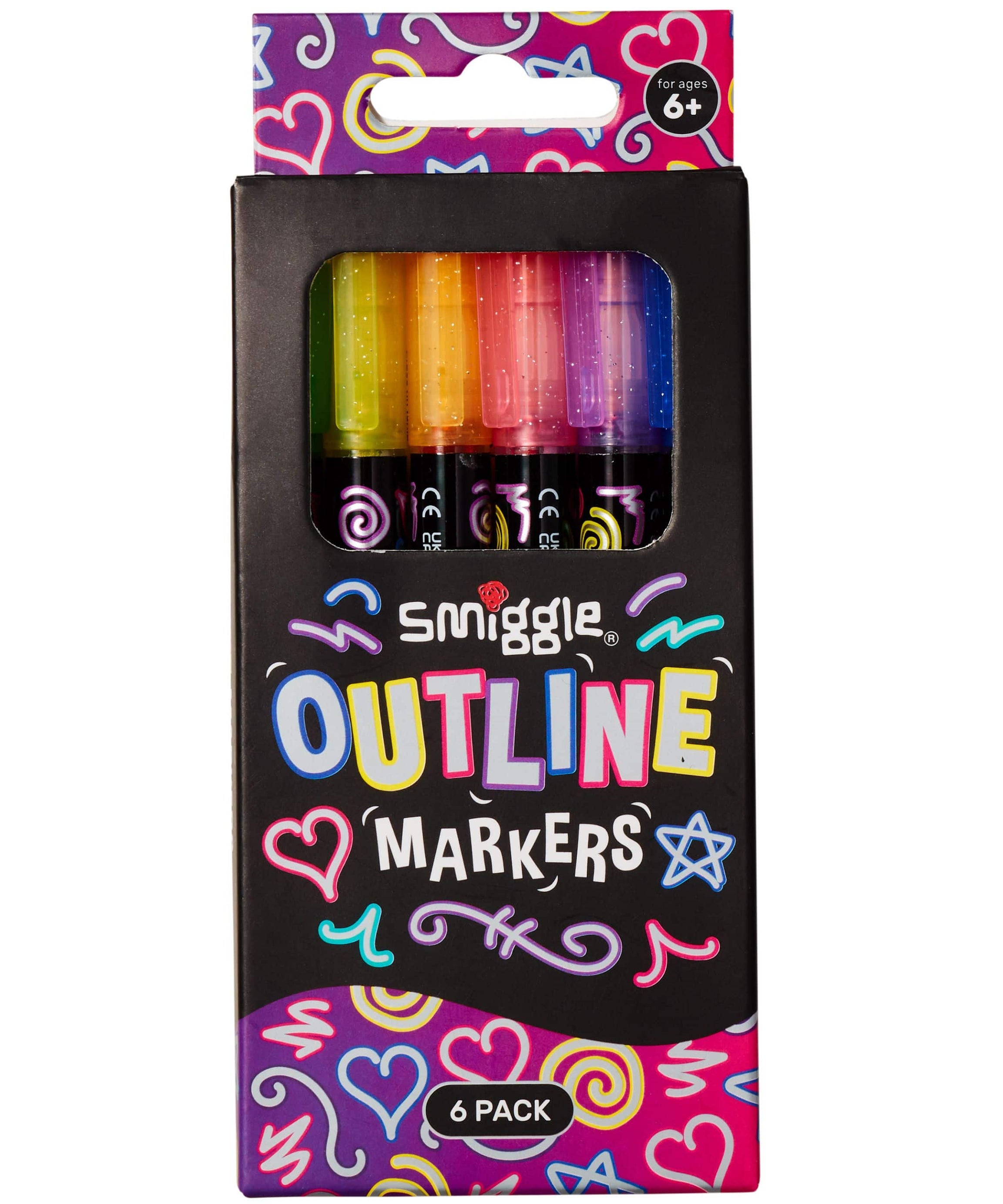 Smiggle - Outline Gümüş Simli Forforlu Highlighter 6lı Kalem Seti