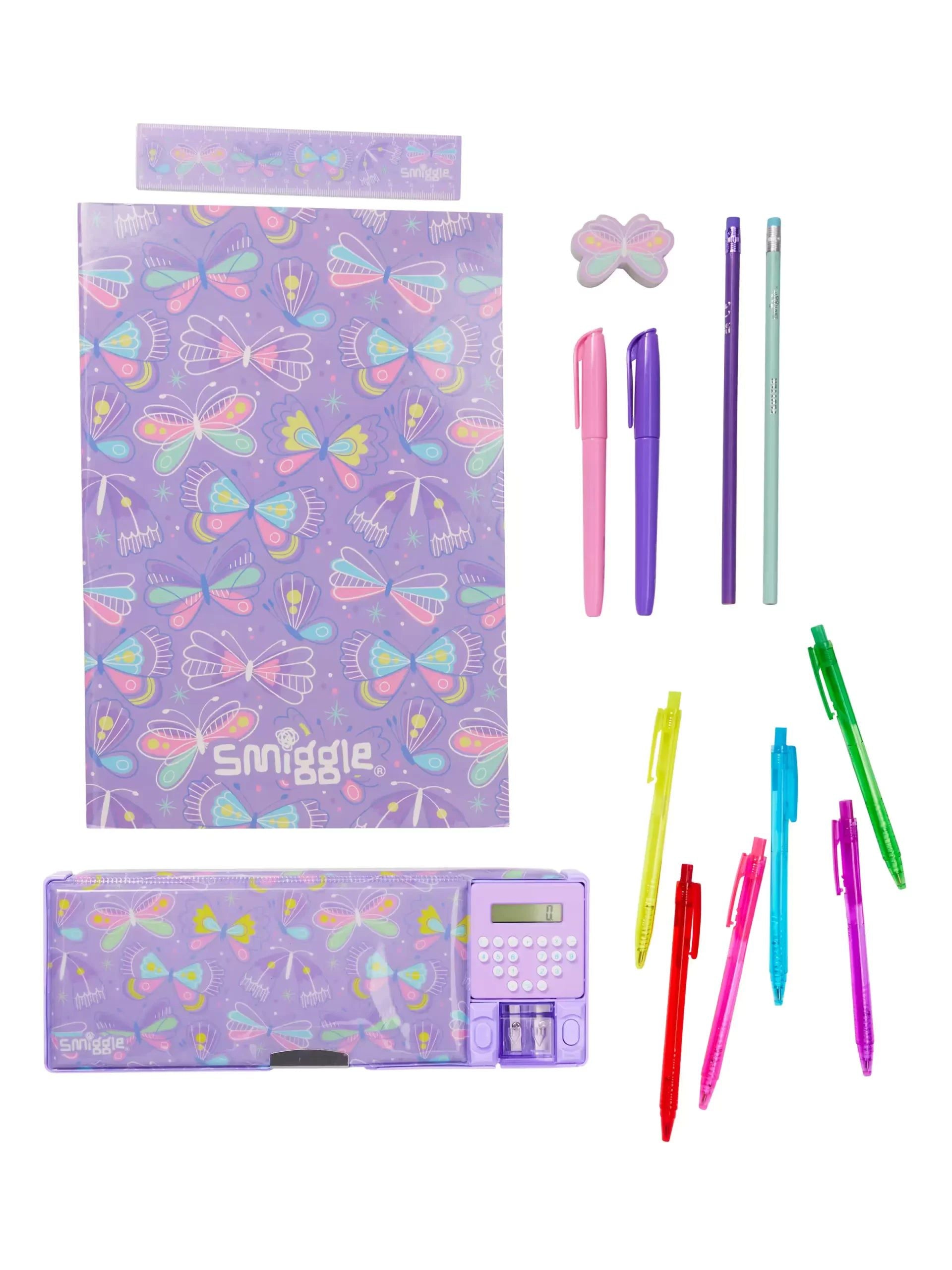 Smiggle - Pop Out Dream Garden Automatisches Federmäppchen mit Taschenrechner und Schreibwarenset