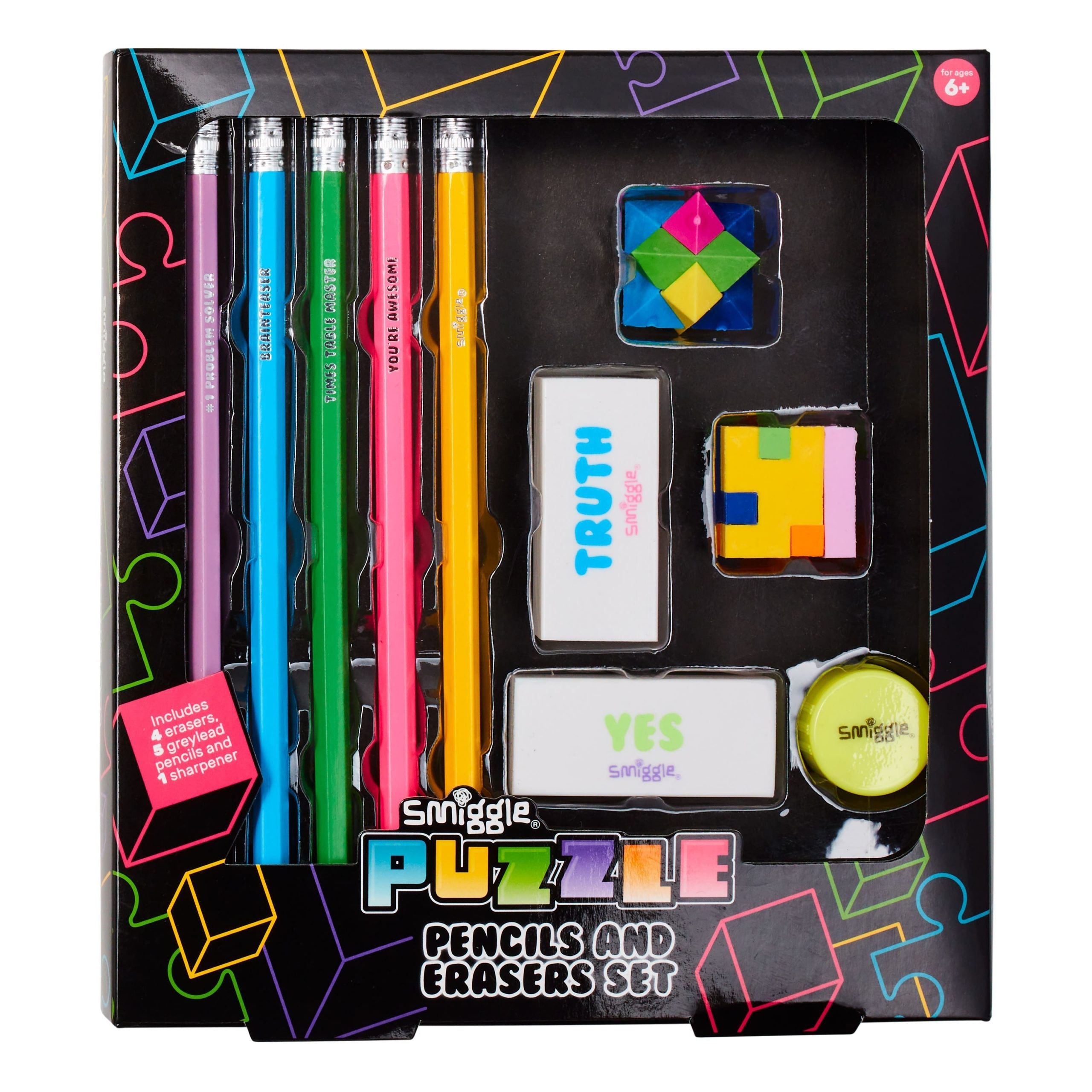 Smiggle – Puzzle-Spaß-Bleistift- und Radiergummi-Paket