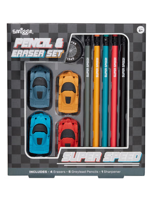 Smiggle - Super Race Stift- und Radiergummi-Set