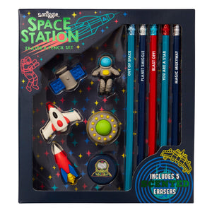 Smiggle – Radiergummi- und Bleistiftset „Raumstation“.