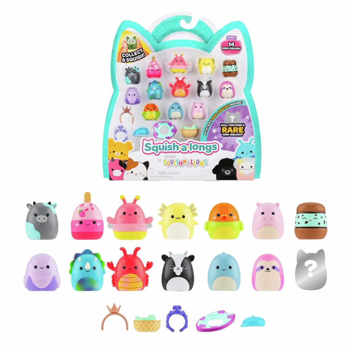 Squishmallows - Squish-a-longs 14 Figuren + Ring-Set + 4 Accessoires Sonderedition Spielzeug