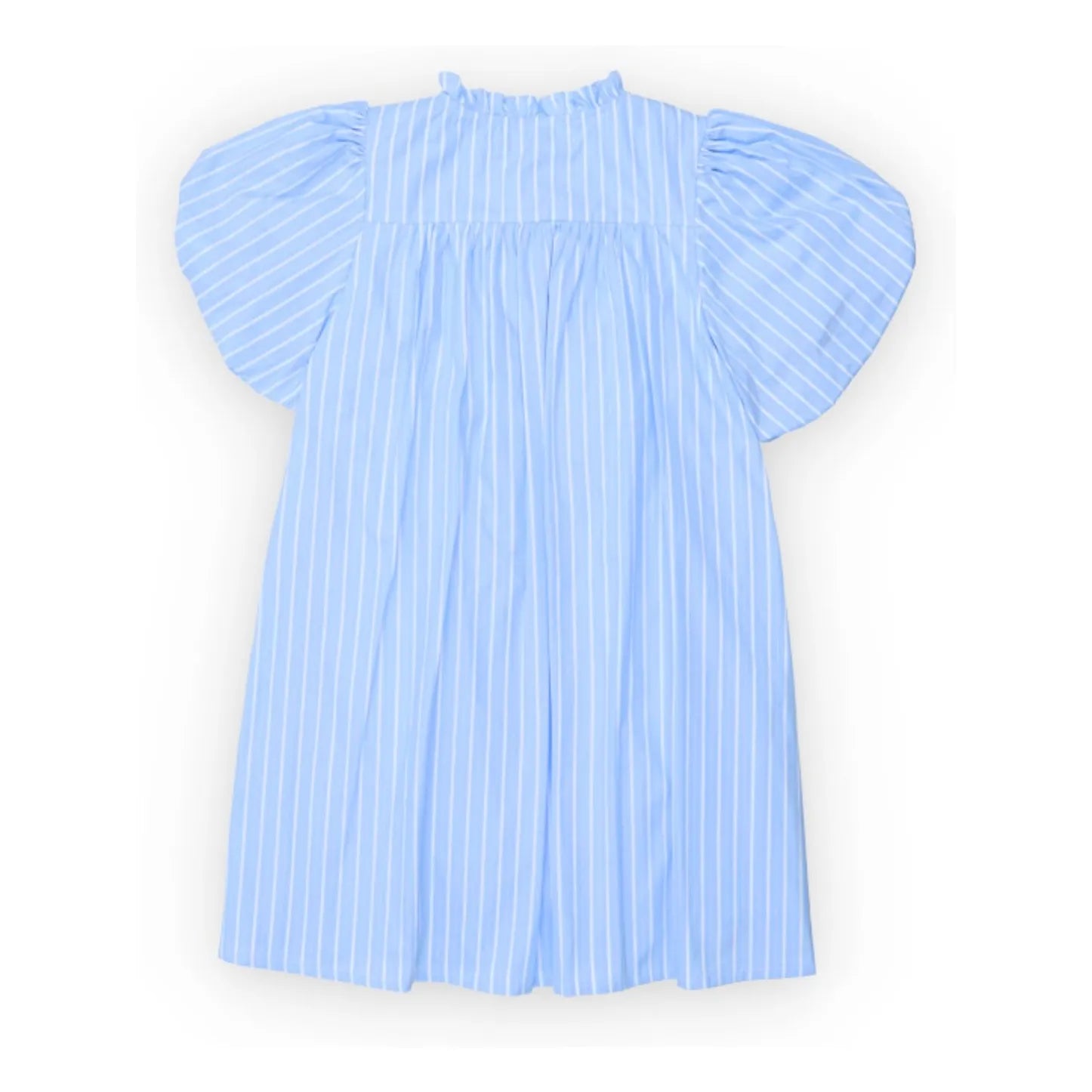 the new society - Gestreiftes Ficus Kleid mit Puffärmeln | Hellblau