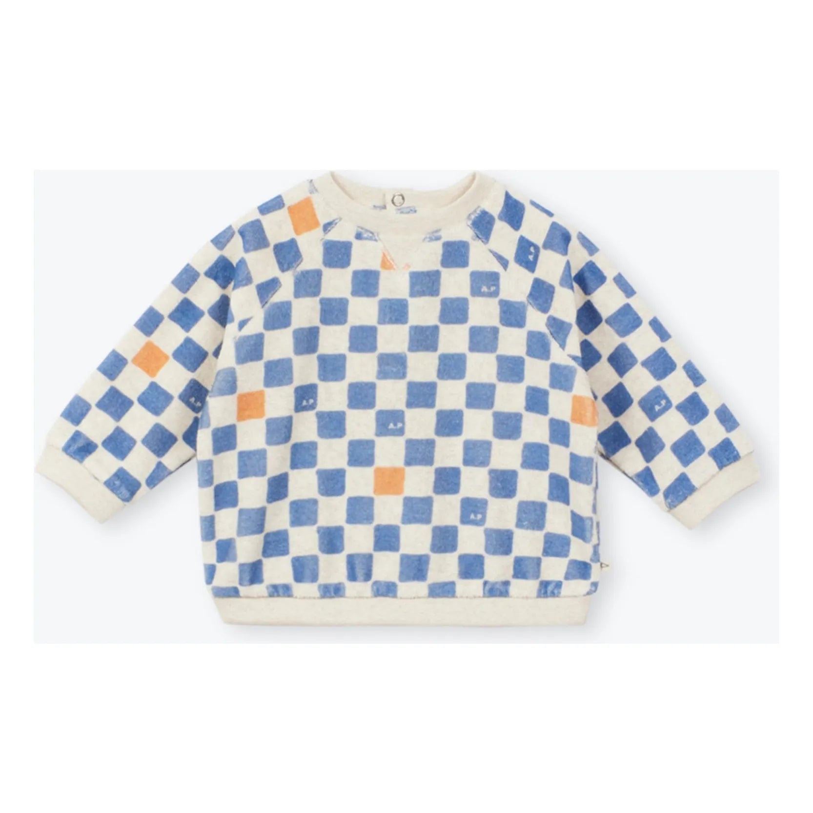Arsène et Les Pipelettes - Baby Sweatshirt aus Bio-Baumwolle mit Damier-Muster | Azurblau