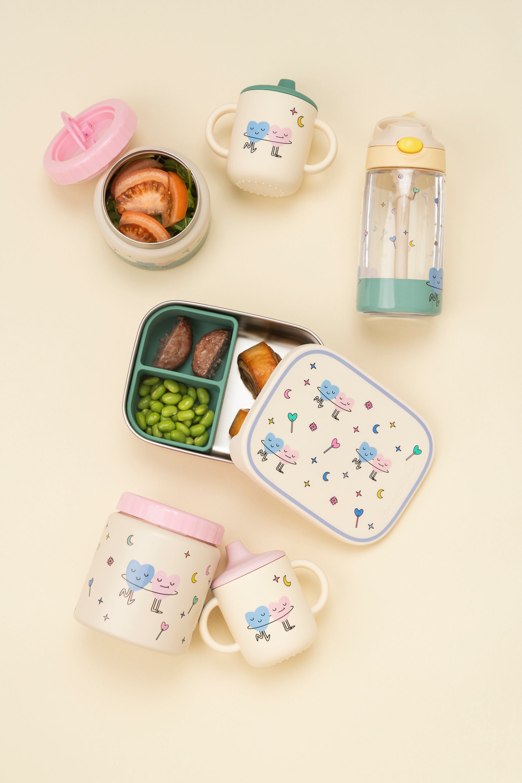 The Cotton Cloud - Dancing Hearts 480ML Tritan Trinkflasche mit verstecktem Strohhalm