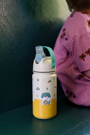 The Cotton Cloud - Funky Dogs 420ML Edelstahl-Trinkflasche mit integriertem Strohhalm