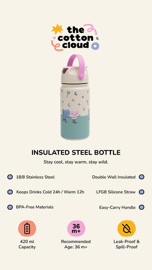 The Cotton Cloud - Meowful Cats 420ML Edelstahl-Trinkflasche mit verstecktem Trinkhalm