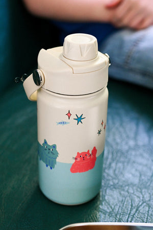 The Cotton Cloud - Meowful Cats 420ML Edelstahl-Trinkflasche mit verstecktem Trinkhalm