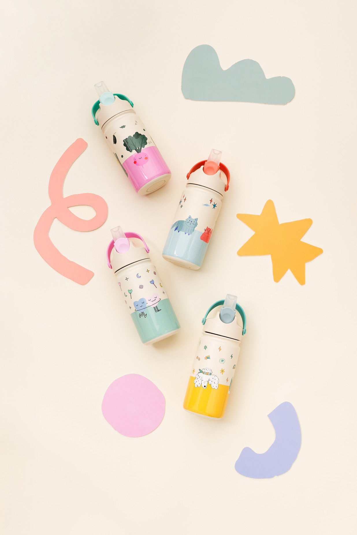 The Cotton Cloud - Meowful Cats 420ML Edelstahl-Trinkflasche mit verstecktem Trinkhalm