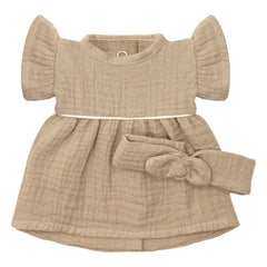 Minikane - Puppenkleiderschrank - Daisy Kleid und Baumwoll-Musselin-Haarband | Mocha